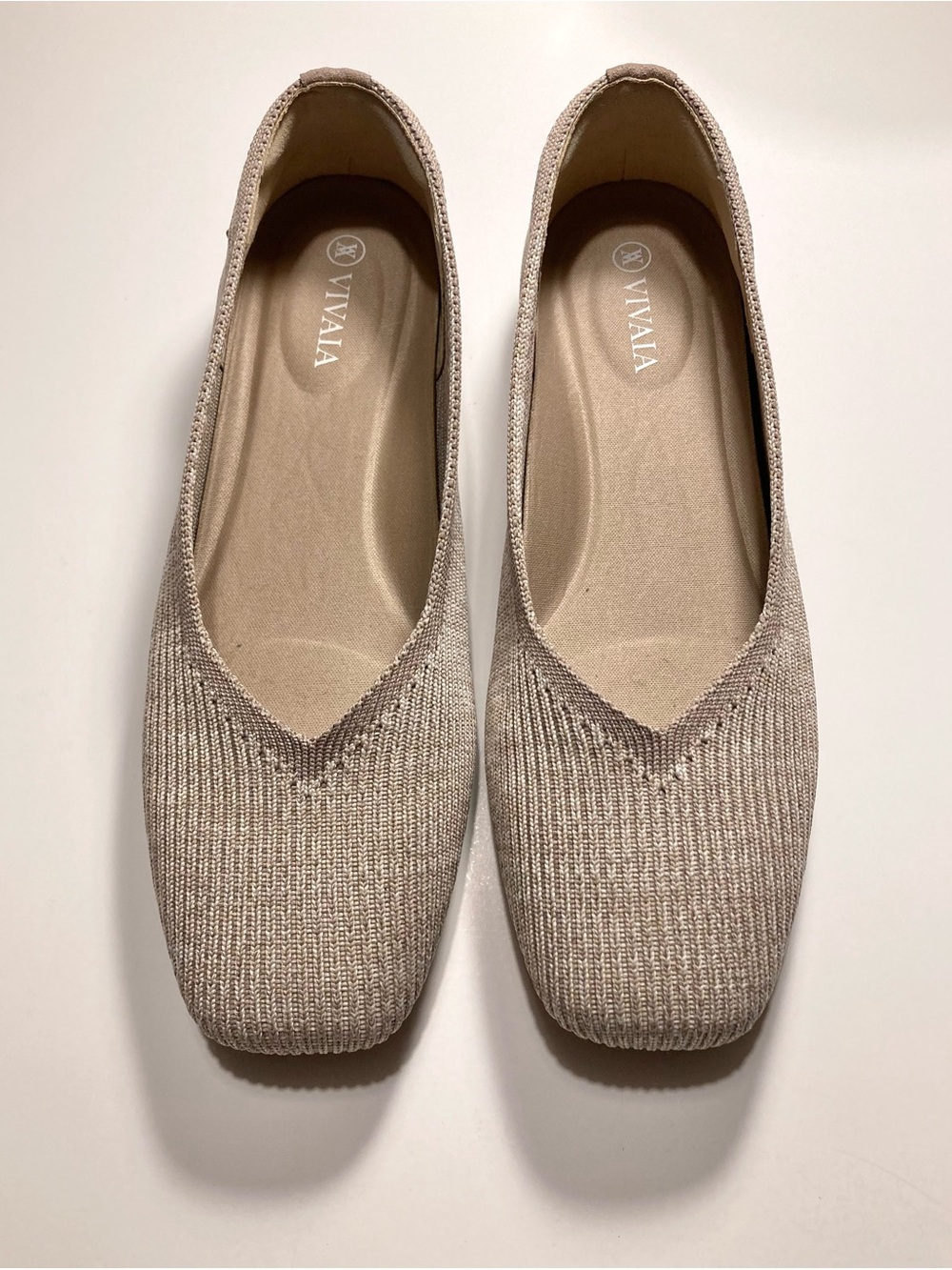 Vivaia Margot Square Toe V-Cut Flats in Tan Beige Oatmeal Taupe Almond 36.5 6